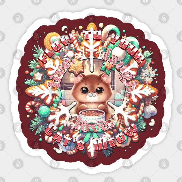 Christmas Cat Wreath Flow To Your Cats Meow 6A2 Sticker by catsloveart